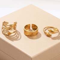 Europäisch-Amerikanisches Breites Geometrisches Ringset Einzigartiges Nischendesign Edelstahl 18K Gold Plattiert Offener Ring Unisex Verstellbare Ringe