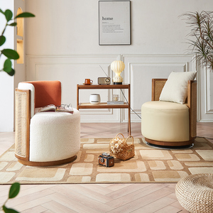 Châu Âu hiện đại Boho handmade mây gỗ giọng ghế, ấm cúng bọc bouclé ghế, phòng khách sang trọng & nội thất phòng ngủ - Product Image 1