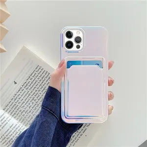 Capa de telefone celular laser, design de superfície, tpu, para iphone 13 / 11 pro max x xs max, com cartão traseiro