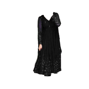Ensemble de costume brodé en georgette noire taille XS pour femme TD-107 - Product Image 1