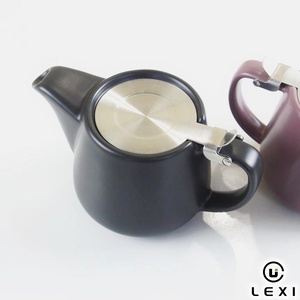 Théière en porcelaine violette mate avec couvercle à charnière en acier inoxydable, théière en céramique moderne pour <span class=keywords><strong>la</strong></span> maison, <span class=keywords><strong>la</strong></span> cuisine, le bureau, l'hôtel, <span class=keywords><strong>la</strong></span> table, cadeau - Product Image 3