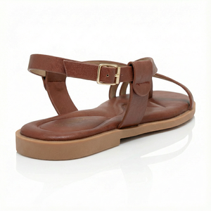 <span class=keywords><strong>Sandali</strong></span> Estivi da <span class=keywords><strong>Donna</strong></span> in PU Marrone con Cinturino tra le Dita, Dettagli Dorati, Design Minimalista con Cinturini Incrociati, <span class=keywords><strong>Sandali</strong></span> Piatti - Product Image 6