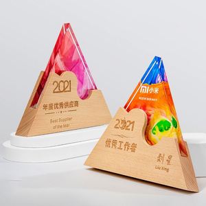 Custom <b>Engraving</b> Crystal Glass Award <b>Trophy</b> Blank Crystal <b>Trophy</b> With Wooden Base - Product Image 1