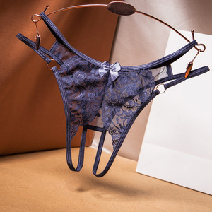 Tanga de Poliamida Transparente con Estampado Floral para Mujer, Tanga de Tiro Bajo, Entrepierna Abierta, Sin Costuras, Semi-Transparente, con Decoración de Encaje - Product Image 3