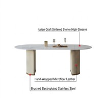 Table à manger en pierre frittée brillante de luxe italienne, table à manger rectangulaire moderne aspect marbre pour villa, manoir