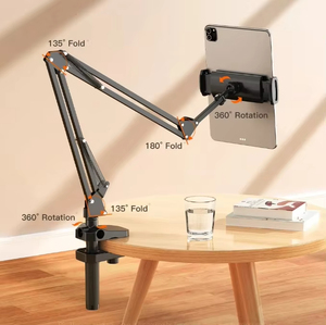 Desktop Bedside Hotel Use Metal Phone <b>Tablet</b> Lazy Bracket Universal Mobile Cell Phone Mount 360 Rotation Gooseneck Clamp <b>Stand</b> - Product Image 2