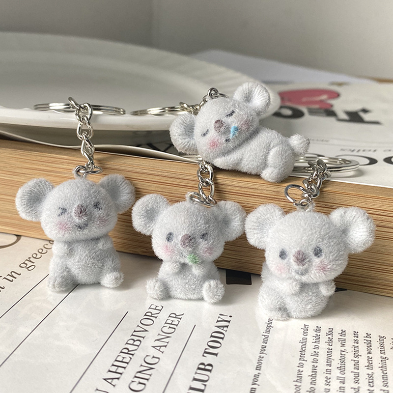 Cute Animals Flocking Koala Keychain Stuffed Koala Plush Toy Resin 