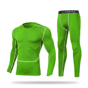 MERITORIOUS INTERNATIONAL Men's Green Long Sleeve Gym <b>Shirt</b> Pants Set Sporty <b>Geometric</b> Pattern Quick-Dry Knitted Spandex Cotton - Product Image 1