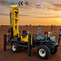 Foreuse hydraulique sur roues pour puits d'eau, moteur diesel 37KW, machine de forage de puits souterrains de 200m de profondeur avec pompe à boue