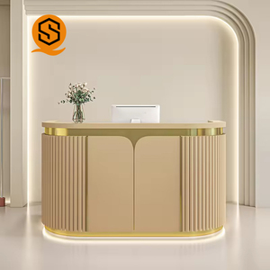 Balcão de Informação em Superfície Sólida Shinestone, Balcão de Recepção em Forma Especial, Balcão de Transmissão Rosa - Product Image 3