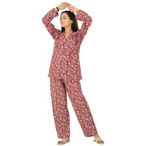 Printed Sleepwear Set 100% Cotton Long Sleeve Shirt and <b>Pants</b> Breathable Lightweight Summer Night Suit Loungewear - Product Image 4