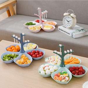 Assiette à collation en <span class=keywords><strong>treillis</strong></span> en plastique en forme de fleur plateau à fruits avec fourchettes pour bonbons et plateau de fruits/bol - Product Image 5