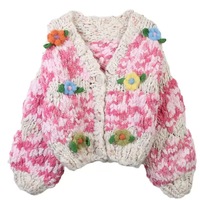 Cardigan floral vintage pour femme, tricoté décontracté et ample, col en V, nouvelle collection printemps, vente en gros