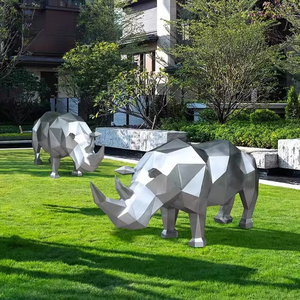 Jardin Paysage Extérieur Acier Inoxydable <span class=keywords><strong>Rhinocéros</strong></span> Animal Grand Sol Décoration Service des Ventes Pelouse Sculpture Artisanat - Product Image 3