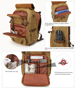 Ba lô du lịch đựng máy ảnh, laptop bằng vải bố phủ sáp da cổ điển, dung tích lớn, chuyên dụng cho nhiếp ảnh, có cổng USB - Product Image 3