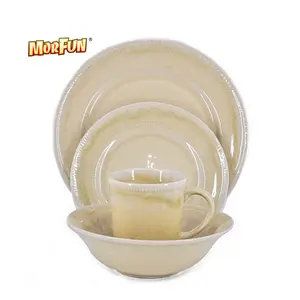 Gốm Tabletop Bán Chạy Nhất Sử Dụng Hàng Ngày Bộ Đồ Ăn 20 Cái Đồ Đá Nổi Dot Phản Ứng Men Dinner Set