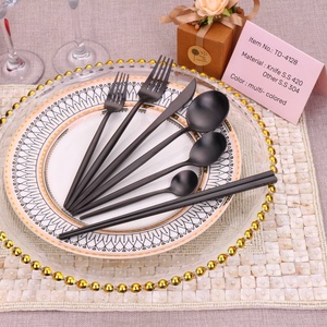 Ensemble de couverts en acier 18-10 noir mat, résistant au lave-vaisselle, style portugais, vaisselle royale noire pour événements - Product Image 6
