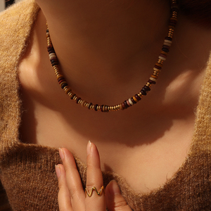 Kalung Musim Panas Surfer buatan tangan kalung tali elastis manik-manik baja tahan karat tahan air kalung batu alam mailard warna-warni - Product Image 5