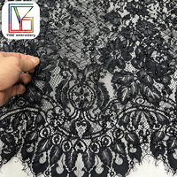 Tissus en dentelle de tulle noir français avec des perles et des paillettes brodées pour mariage avec des cils