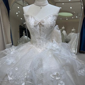 Dw0222 Elegant Wedding Dress Bow Front Lace Corset 3D Flower Applique Sparkly <b>Tulle</b> Princess Ball Gown Jancember - Product Image 4