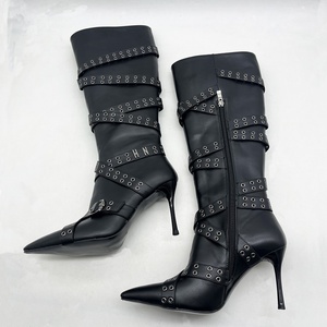 Gold Black Rivet Zip Sexy Stiletto Heels 2025 New Zapatos Para Mujere Custom Knee High Women <b>Boots</b> - Product Image 5