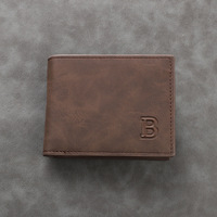Herren-Ledergeldbörse mit Münzfach, Vintage-Look, Offener Verschluss, Einfarbig, Zweifach faltbarer Kartenhalter, Geldbörsen für Herren