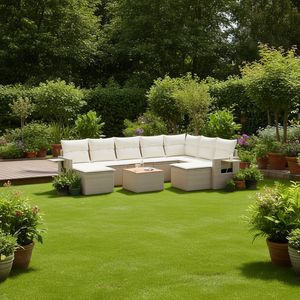 Ensemble de canapés de jardin en rotin PE beige, pliable, mobilier d'extérieur, 6 places, design contemporain - Product Image 2