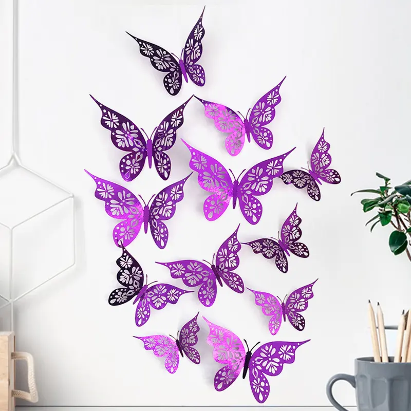 12 Pcs 3D Hollow Colorful Butterfly Series Wall Stickers for Party & Holiday Supplies Party Wall Decorations Sticker