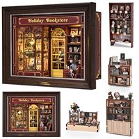Maison de poupée miniature en bois, thème librairie de rue, ornements pour cadre photo, à assembler soi-même, style chalet