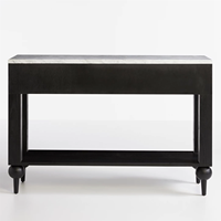 Console contemporaine en bois massif avec dessus en marbre avec 2 tiroirs pour entrée, entrée, décoration salon