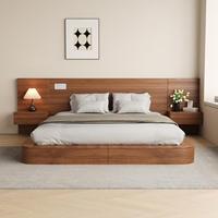 Hotelbett im Einfachen Luxusstil, Schlichtes Doppelbett aus Massivholz mit Beflockung und Stauraum für Apartments