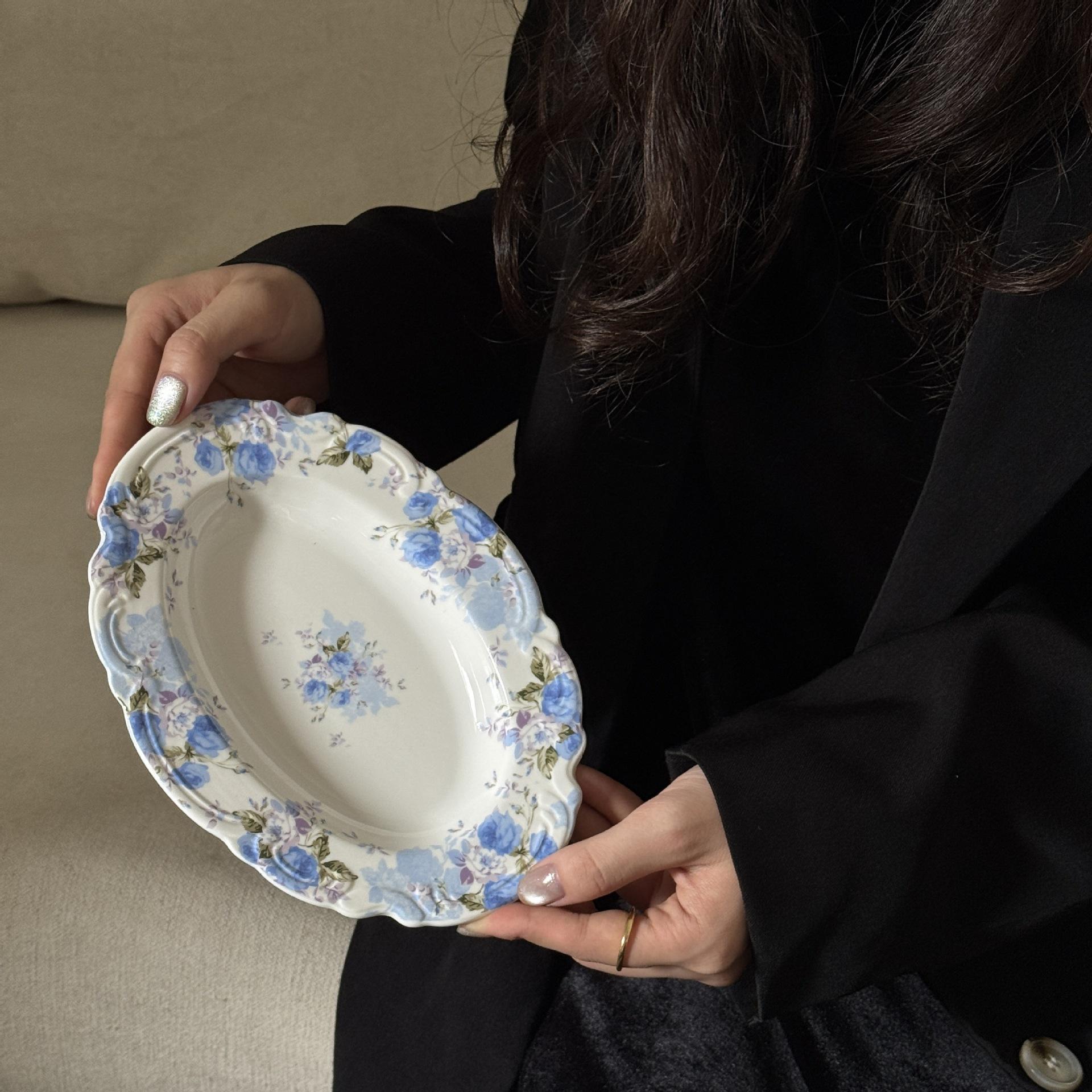 Blue flower shadow oval deep disk 20*14.5*3