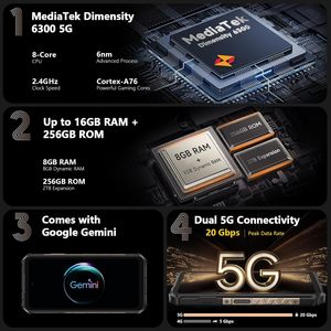 Téléphone robuste Ulefone Armor X16 <span class=keywords><strong>Pro</strong></span> 5G 16 Go + 256 Go MTK Dimensity 6300 Android 15 10360 mAh 33 W Appareil photo 64 MP <span class=keywords><strong>Smartphone</strong></span> - Product Image 3