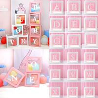 Boîte à ballons transparente holographique irisée BJ260612, cube de ballons personnalisé avec alphabet, pour décoration de mariage et de fête