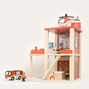 Wooden Fire and Police Stations with Helicopters and Vehicles Montessori Role-playing Toys for 5 to 7 Year Olds Educational Toy - Product Image 3