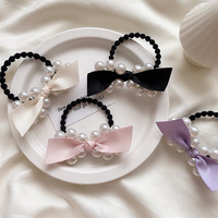 Ruban Élastique Perlé Doux avec Nœud, Fabrication OEM, Corde à Cheveux pour Femme Couleur Unie, Bracelet Fille Extrêmement Solide, Accessoires Capillaires