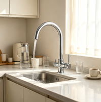Robinet d'eau potable en acier inoxydable chromé, mitigeur de cuisine 4-en-1 pour eau pétillante, robinet 4 voies