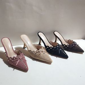 Xinzirain-Sandales mules à talons hauts en cuir suédé avec nœud pour femme, taille 43 - Product Image 2