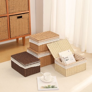 Panier de rangement rectangulaire <span class=keywords><strong>tressé</strong></span> à la main <span class=keywords><strong>en</strong></span> corde de papier pour la maison - Product Image 2