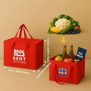 Sac isotherme de grande capacité pour l'extérieur, sac à lunch de pique-nique de couleur rouge, sac fourre-tout personnalisé en tissu non tissé, personnalisation. - Product Image 2
