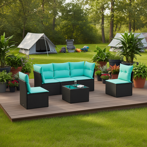 Conjunto de sofás para patio, 6 piezas, ratán sintético negro con cojines, solución de almacenamiento, muebles de exterior, diseño elegante - Product Image 2