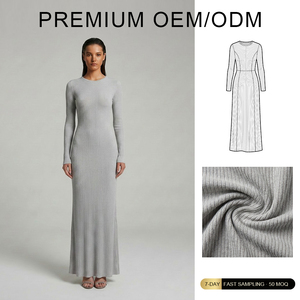 Abito Lungo a <span class=keywords><strong>Maniche</strong></span> <span class=keywords><strong>Lunghe</strong></span> in Maglia Plissettata Stile Balletto, Aderente e <span class=keywords><strong>Drappeggiato</strong></span>, Personalizzato OEM con Etichetta Privata per Donne - Product Image 1
