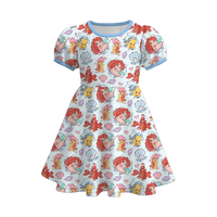 Robe d'été décontractée pour bébé fille en soie de lait, motif animaux marins de dessin animé, respirante, boutonnée, longueur genou, manches courtes, avec personnage
