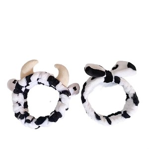 Jiamu Korean Ins Style 3D Fabric Strap Super Soft Cute <strong>White</strong>&amp;<strong>Black</strong> Bowknot Animal Print Horn Makeup <strong>Headband</strong> Women's Plush Hair - Product Image 6