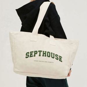 Custom Logo Oversize <b>Women</b> Large Capacity Utility Weekend Party Beach Canvas Cotton Shopping Tote <b>Bag</b> - Product Image 2