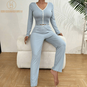 批发性感蕾丝长袖女式睡衣套装 - Product Image 2