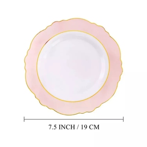 Premium Heavy Duty 7.5" Rose Gold Rim Wedding Party Disposable Plastic Dinner Plates