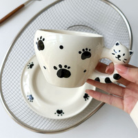 Ensemble tasse et soucoupe en céramique peinte à la main, style INS coréen élégant, mignon pour couple, pour petit-déjeuner, lait, café, thé de l'après-midi