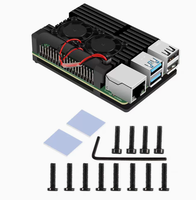 Casing Logam Raspberry Pi Generasi ke-4 4B, Sasis Paduan Aluminium dengan Heatsink Kipas Ganda Aluminium dan Pelindung
