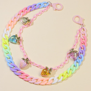 Chaîne de taille double couche en acrylique pour femme avec pendentif fraise, chaîne de corps Hip Hop colorée pour usage quotidien - Product Image 6